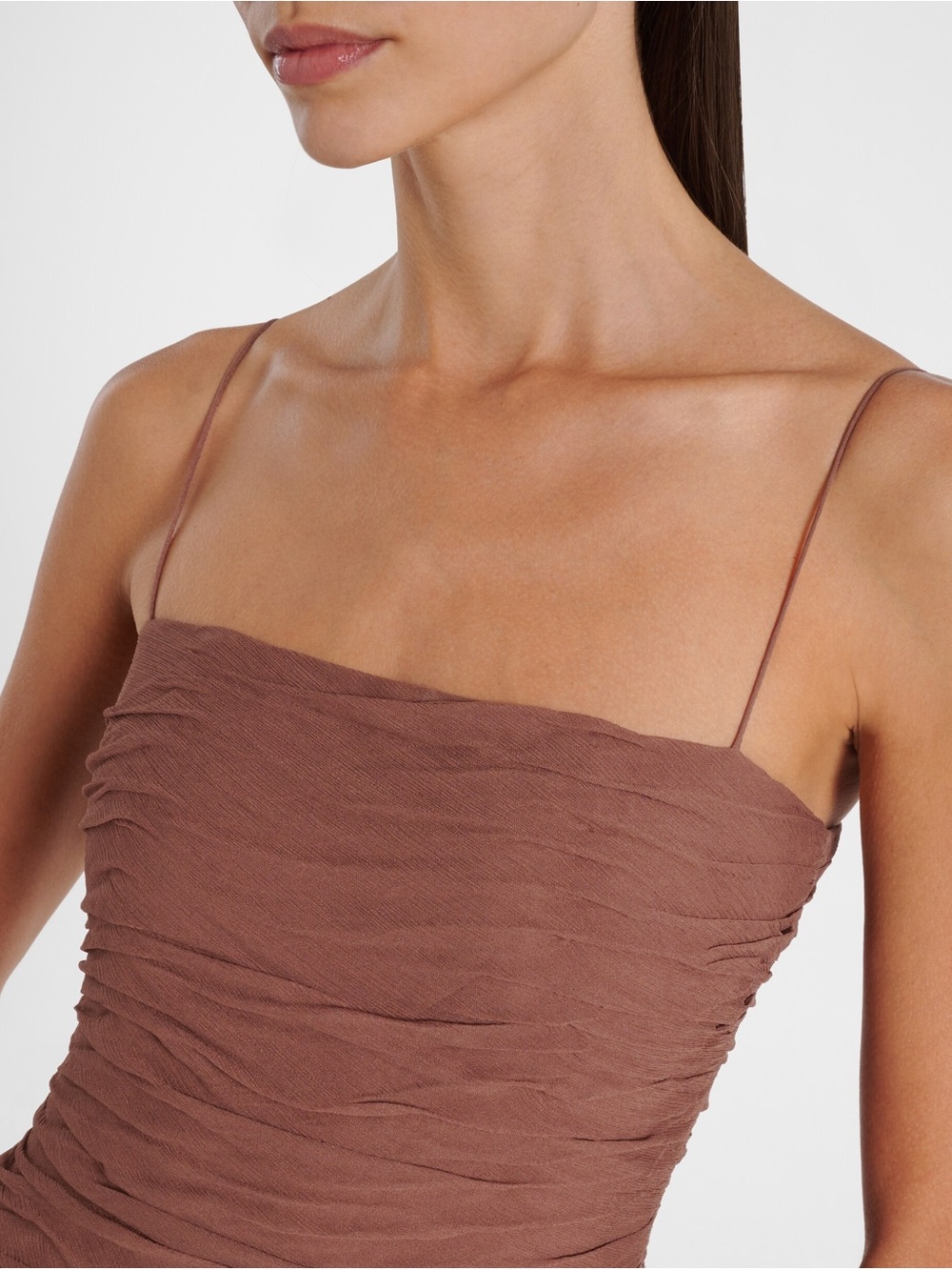 STAUD Dalton Brown Gathered Ruched Maxi Dress - Picture 2 of 5